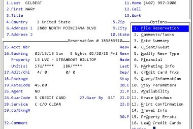 Reservation entry with advance deposit payment Screen 1