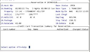 Reservation entry with advance deposit payment Screen 3