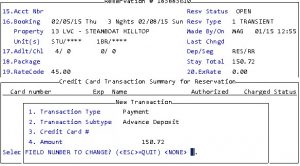 Reservation entry with advance deposit payment Screen 5